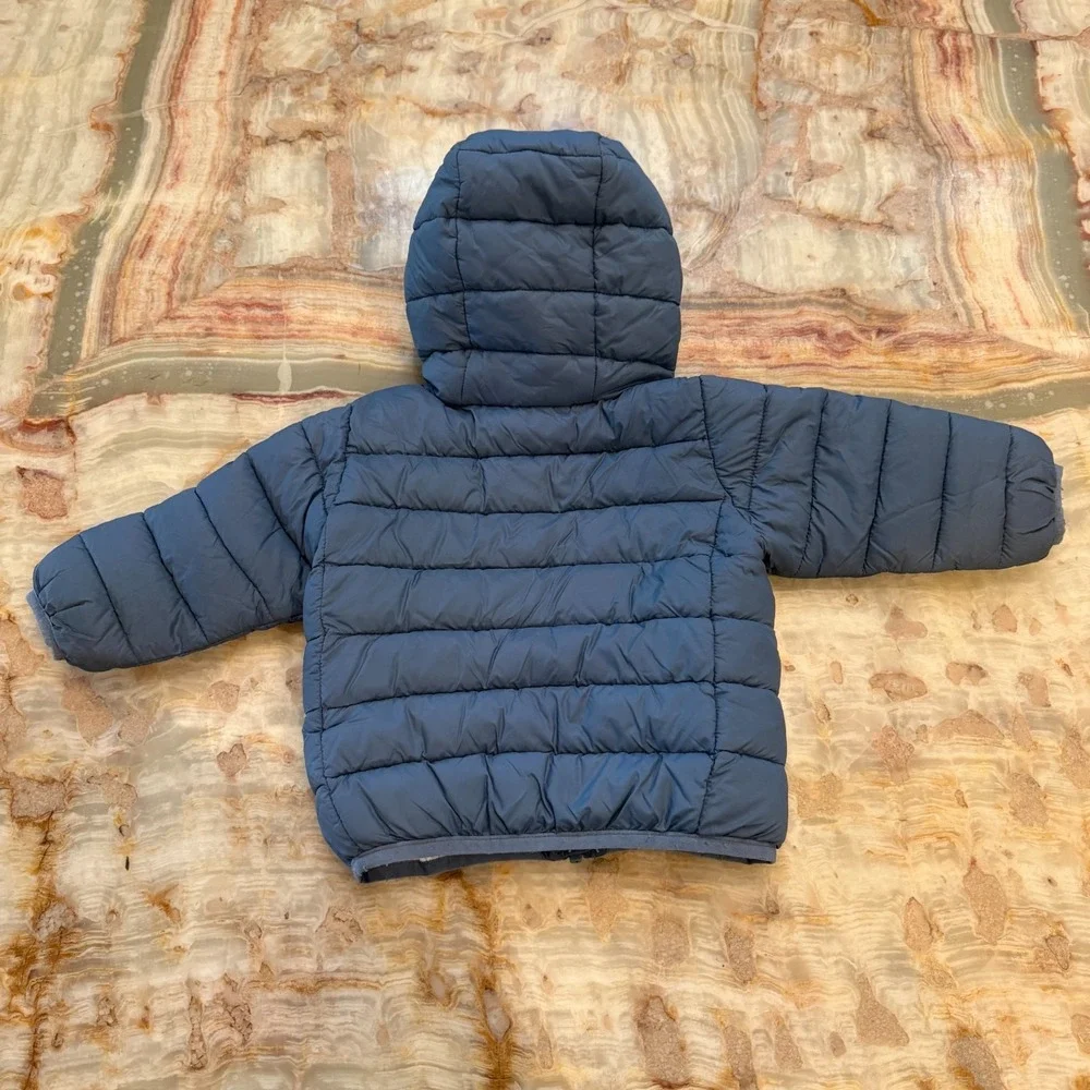 Save‎ The Duck Kids Ultra Light Puffer Jacket Blue Full-Zip Hooded Logo Size 6-9